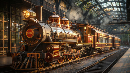 antique steam locomotive, generative ai