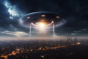 flying saucer, ufo plane, alien spaceship, flying - obrazy, fototapety, plakaty