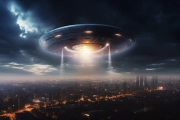 Deurstickers flying saucer, ufo plane, alien spaceship, flying © Salawati