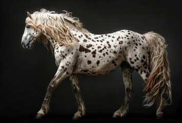 Obraz na płótnie Canvas A thoroughbred horse of white color with spots. Horseback Riding.