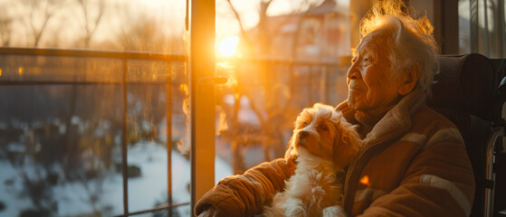 Heartwarming image of a faithful dog sitting beside their human, exuding warmth and a strong bond of companionship - obrazy, fototapety, plakaty