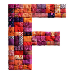 Quilted Patch Letter F Isolated on Transparent or White Background, PNG