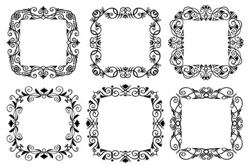 Obraz premium Decorative vintage abstract frames and borders set, vector ornamental designs collection. Calligraphy, elegant and luxury linear frames and borders, copy space for your images and text.