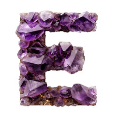 Letter E Made of Amethysts Isolated on Transparent or White Background, PNG