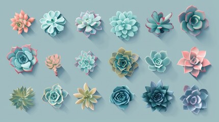 Vector graphic picture of flat 2d minima repeating design succulents simple minimal, - obrazy, fototapety, plakaty