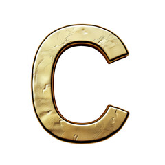 Smooth Gold Letter C Isolated on Transparent or White Background, PNG