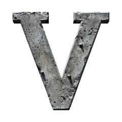 Concrete Letter V Isolated on Transparent or White Background, PNG
