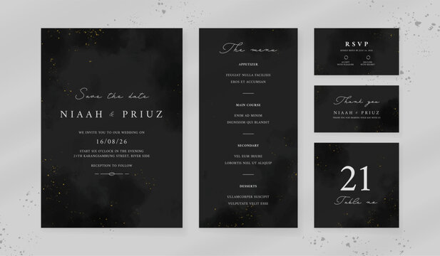 Abstract watercolor wedding invitation template. set of wedding stationery. luxury card and poster background.