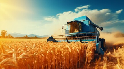 Fototapeta premium Agricultural machinery. combine harvesters threshing wheat fields for efficient harvest