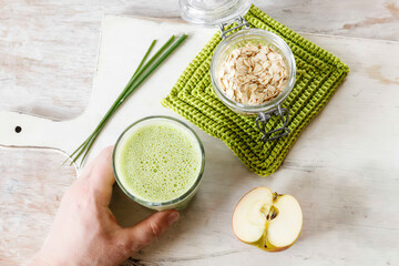fresh tasty smoothy with apple and oatmeal