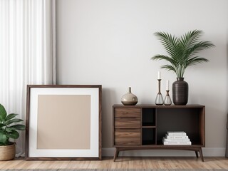 Mock up frame in living room interior design, interior mockup with house background