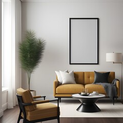Mockup frame on the wall of living room, Apartment background with contemporary design