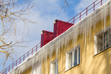 Large icicles on roof