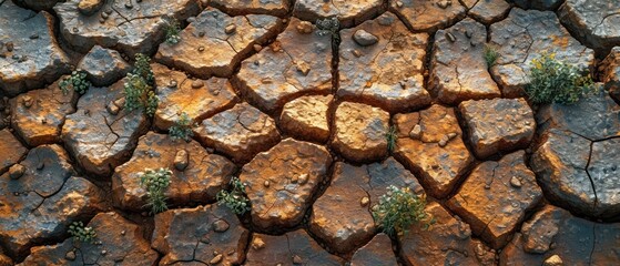 Dry and Cracked Ground, The Desert's Dried-Out Surface, A Barren Landscape, Brown and Dead Soil.