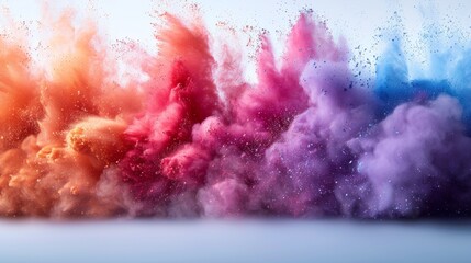 Holi colored powder explosion on white background. Colorful dust explodes.