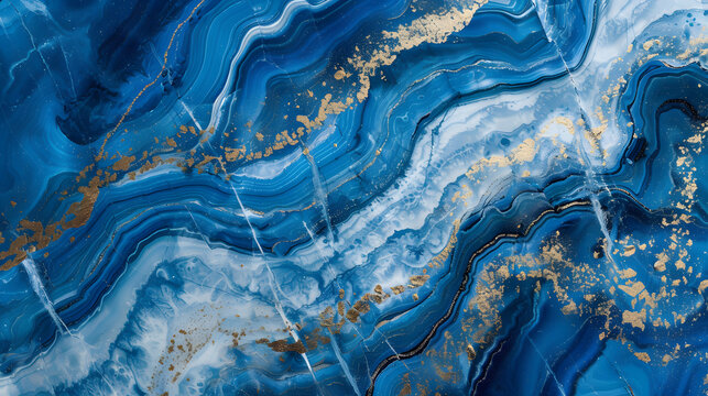 abstract background, white blue marble with gold glitter veins, stone texture