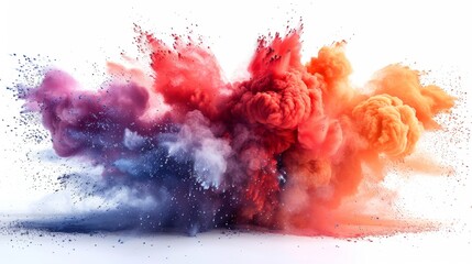 A rainbow explosion on a white background. A colorful cloud. A rainbow explosion of dust. Colorful Holi on a white background.