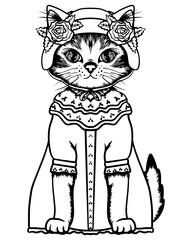 Cute cat coloring book or active page