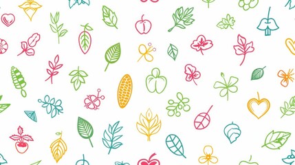 leaf icons pattern seamless white background. Included editable line heart flower, corn, Grape, bamboo, tree, flower, cherry icons. leaf icons for web and mobile. 