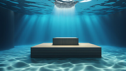 The podium. The background is underwater . product platform, demo studio.