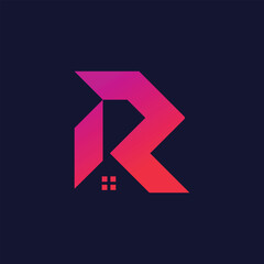 Letter R design element vector icon idea with creative house concept - obrazy, fototapety, plakaty