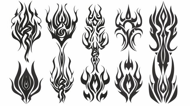 Set of neo-tribal flame shapes for flash tattoos or sticker designs. 