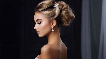 Bridal Updo Hairstyle with Elegant Lace Dress.
