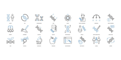 Genetics icons set. Set of editable stroke icons.Vector set of Genetics - obrazy, fototapety, plakaty