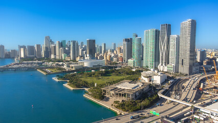 Fototapeta na wymiar Aerial view of the architecture of the city of Miami from the south channel