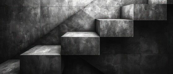 Concrete Stairs, Staircase in Black and White, Modern Concrete Steps, Gray Stone Stairway.