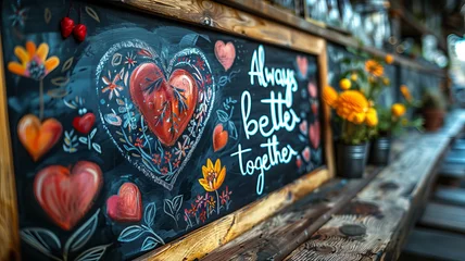 Foto op Plexiglas text "Always better together." draw with white chalk on blackboard with business elements,generative ai © Krisana