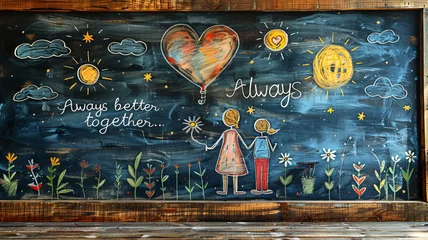 Papier Peint photo Lavable Typographie positive text "Always better together." draw with white chalk on blackboard with business elements,generative ai