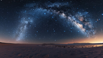 The mesmerizing Milky Way stretches across the night desert sky, igniting a sense of wonder and infinity above the serene landscape