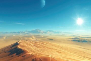 A tranquil morning unfolds over a vast desert landscape