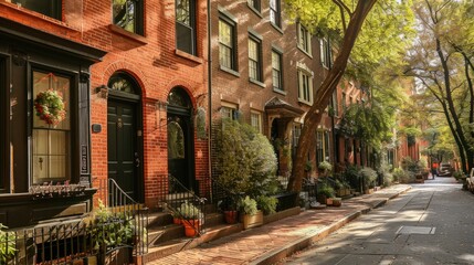 Fototapeta na wymiar Colonial Chestnut Street: Historic Brownstone Buildings in Philadelphia's Center City
