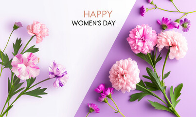Elegant Happy Women's Day Paper Floral Art on Dual Background