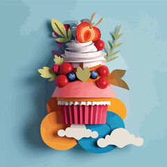 Vector illustration in paper flat vector style upcake