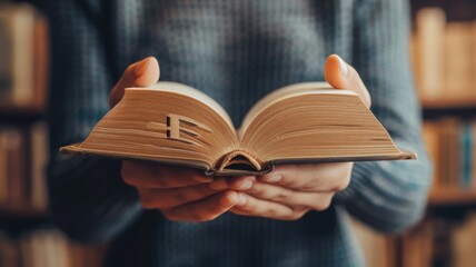 Obraz premium Hands holding a book and a copyright symbol, illustrating the importance of protecting authors' rights on World book day
