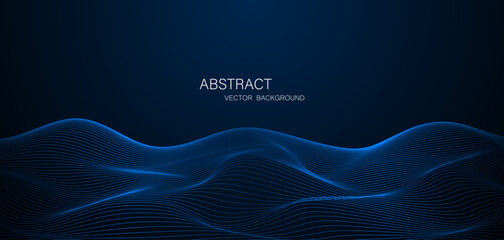 Abstract blue wave lines background. High tech futuristic concept on dark blue background. vector illustration