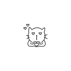 Hand drawn cute cat in love icon, simple doodle icon
