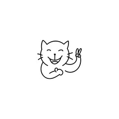 Hand drawn happy cute cat icon, simple doodle icon