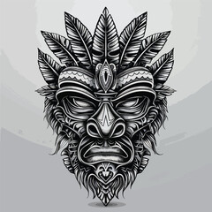 Vector tattoo of a black and white Polynesian god mask