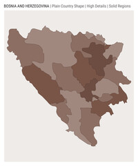 Bosnia plain country map. High Details. Solid Regions style. Shape of Bosnia. Vector illustration.