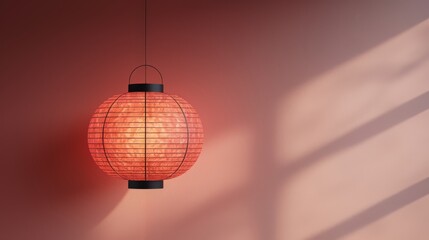 Illuminated paper lantern hanging against the wall. concept of spirit of hope and joy in Lunar New Year celebrations. Generative ai