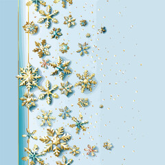 Winter background with golden snowflakes. Vector ornam