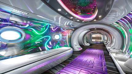 Multi-colored bright mental treatment and relaxation room of a space ship