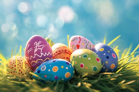 Easter joy colorful eggs nestled in fresh green grass backdrop
