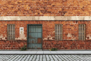Vintage charm red brick wall meets cobblestone pavement backdrop