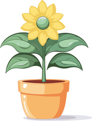 Vector cute plant in pot kawaii character white background