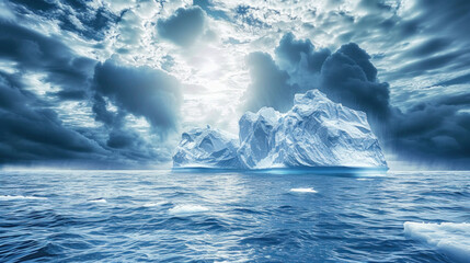 Iceberg in cold sea, dramatic lighting